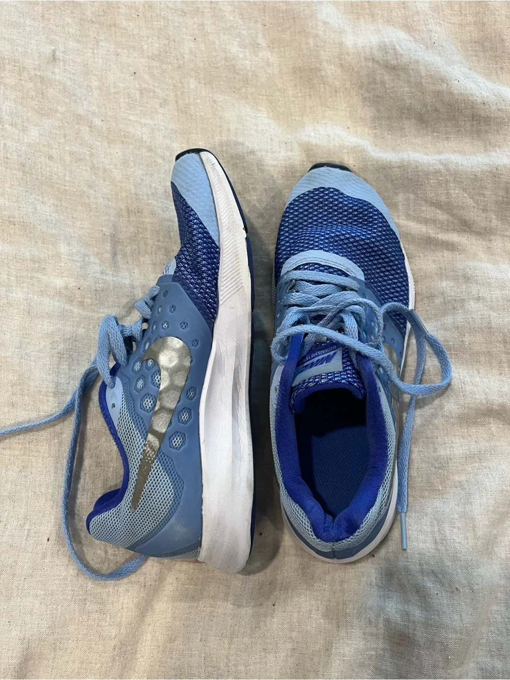 Youth  Light Blue Athletic Running Shoes with Metallic Swoosh